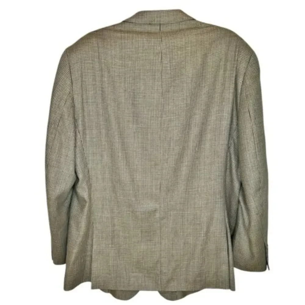 Calvin Klein Houndstooth Sport Coat 46R Brown‎ Tan Silk Wool Linen Blazer Jacket